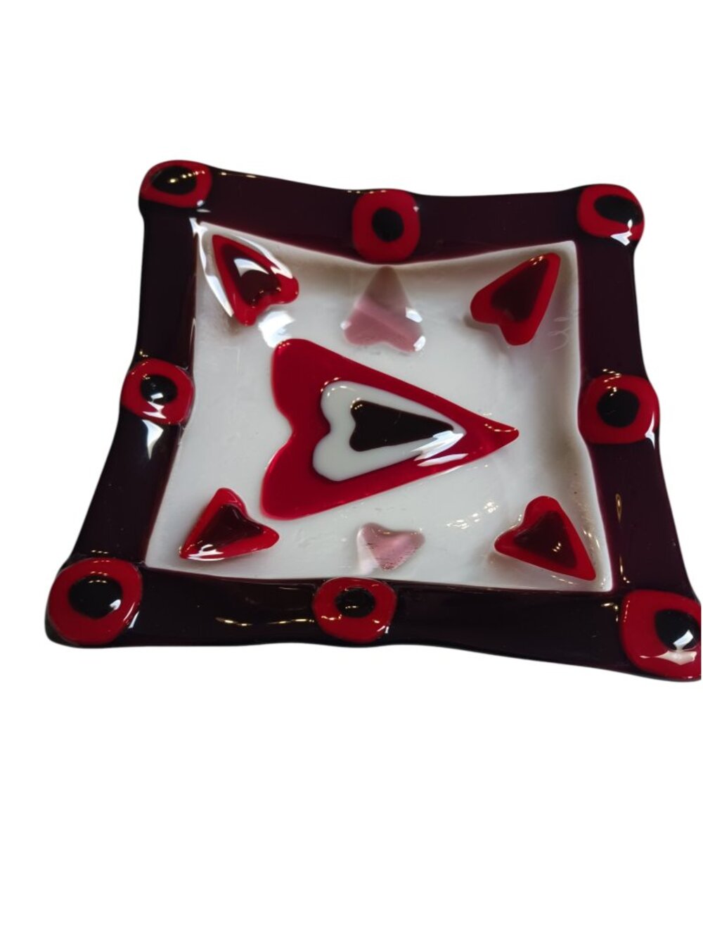 2008 Signed "J. Mule" BC Fused Glass Heart Dish 8" Canadian Folk Art - Picture 4 of 11